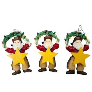 Lot 3 Cowboy Santa Star Christmas Ornaments Country Rodeo